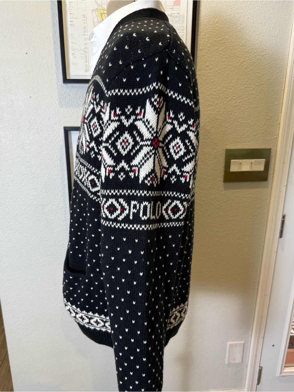 Polo Ralph Lauren Men's XL Black Fair Isle Snowflake Cardigan - Picture 8 of 10